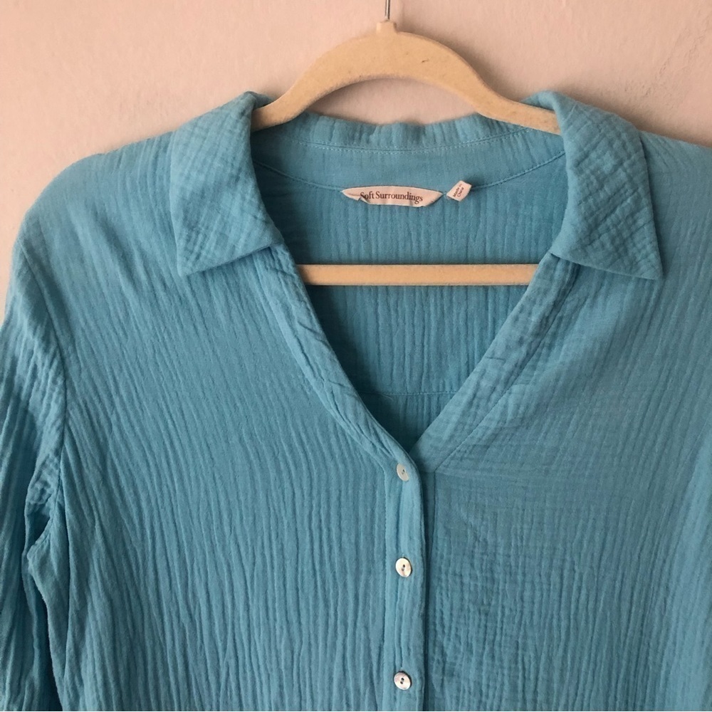 Soft Surrounding Gauze Button Down Tunic Shirt In… - image 3